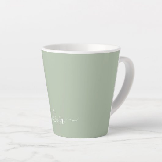 Sage Groen Minimalistisch Modern Monogram Elegant Latte Mok (Rechterhoek)