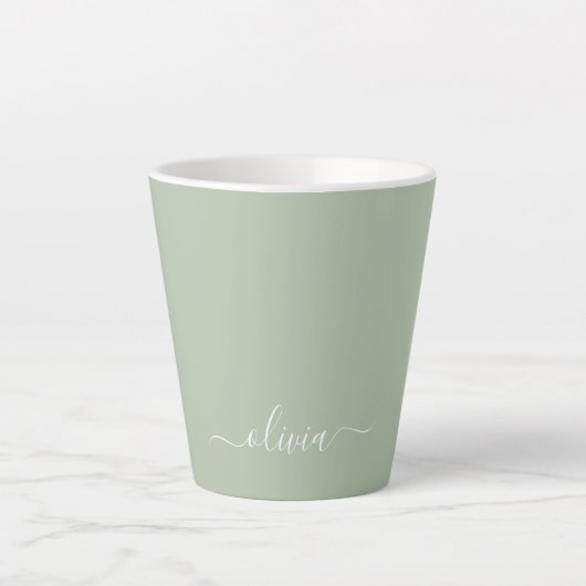 Sage Groen Minimalistisch Modern Monogram Elegant Latte Mok (Voorkant)
