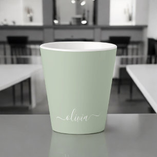 Sage Groen Minimalistisch Modern Monogram Elegant Latte Mok