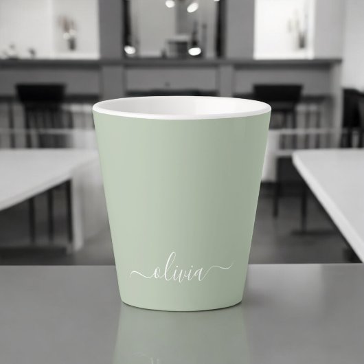 Sage Groen Minimalistisch Modern Monogram Elegant Latte Mok