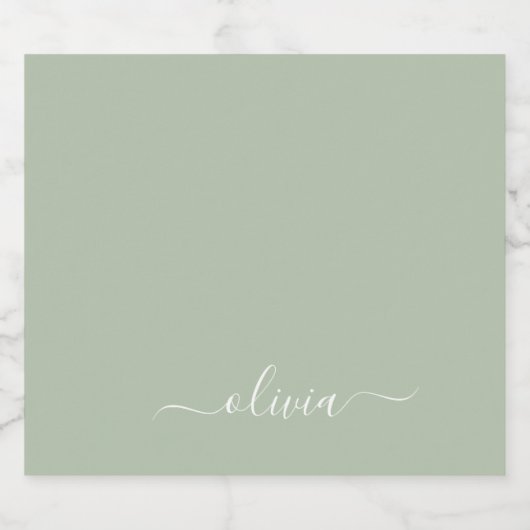 Sage Groen Minimalistisch Modern Monogram Elegant Likeurfles Etiket (Enkel label)