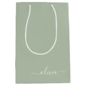 Sage Groen Minimalistisch Modern Monogram Elegant Medium Cadeauzakje (Voorkant)