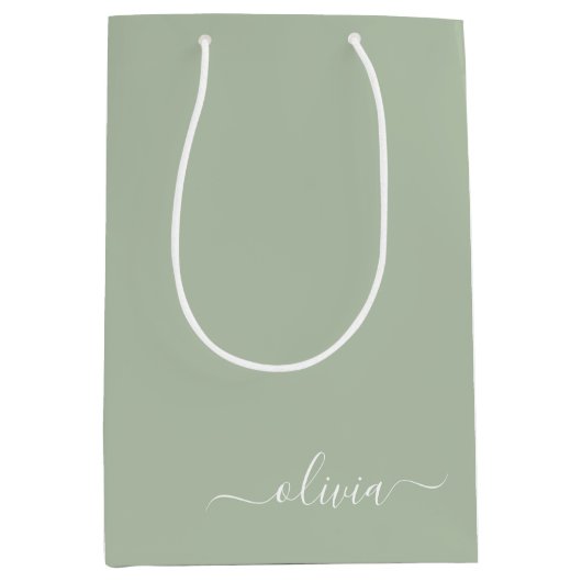Sage Groen Minimalistisch Modern Monogram Elegant Medium Cadeauzakje (Voorkant)