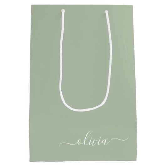 Sage Groen Minimalistisch Modern Monogram Elegant Medium Cadeauzakje (Achterkant)