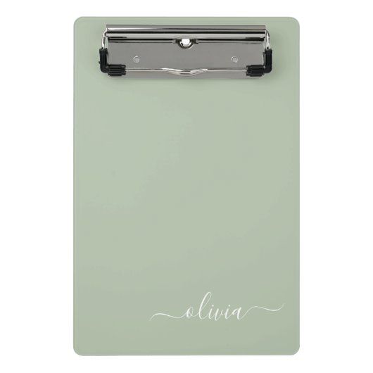 Sage Groen Minimalistisch Modern Monogram Elegant Mini Klembord (Voorkant)