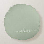 Sage Groen Minimalistisch Modern Monogram Elegant Rond Kussen (Voorkant)
