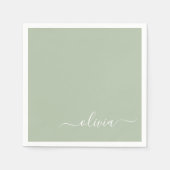 Sage Groen Minimalistisch Modern Monogram Elegant Servet (Voorkant)