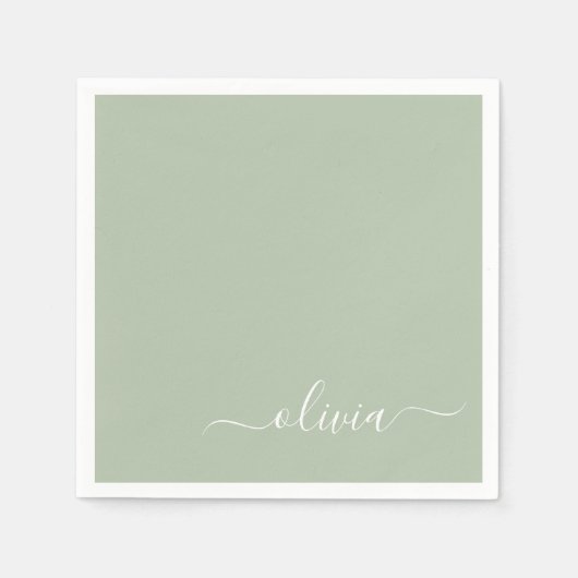 Sage Groen Minimalistisch Modern Monogram Elegant Servet (Voorkant)