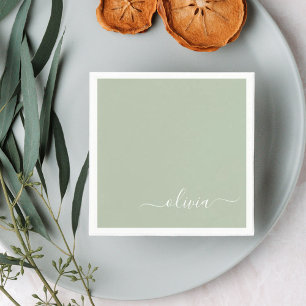 Sage Groen Minimalistisch Modern Monogram Elegant Servet