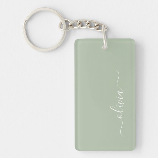 Sage Groen Minimalistisch Modern Monogram Elegant Sleutelhanger (Voorkant)