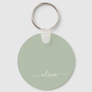 Sage Groen Minimalistisch Modern Monogram Elegant Sleutelhanger