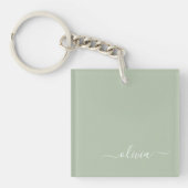 Sage Groen Minimalistisch Modern Monogram Elegant Sleutelhanger (voorkant)