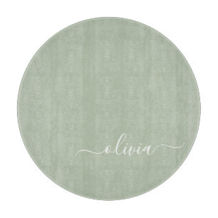 Sage Groen Minimalistisch Modern Monogram Elegant Snijplank