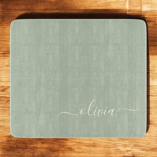 Sage Groen Minimalistisch Modern Monogram Elegant Snijplank