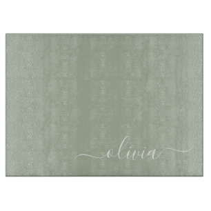 Sage Groen Minimalistisch Modern Monogram Elegant Snijplank