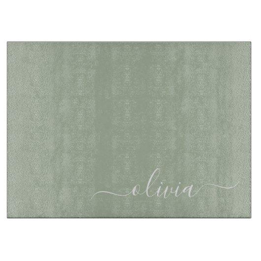 Sage Groen Minimalistisch Modern Monogram Elegant Snijplank (Voorkant)