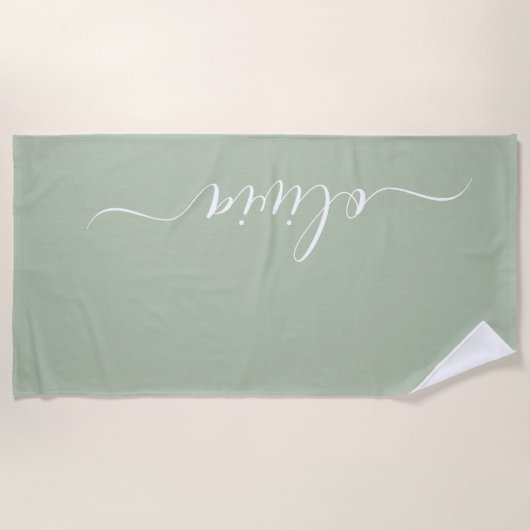 Sage Groen Minimalistisch Modern Monogram Elegant Strandlaken (Voorkant)