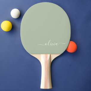 Sage Groen Minimalistisch Modern Monogram Elegant Tafeltennisbatje