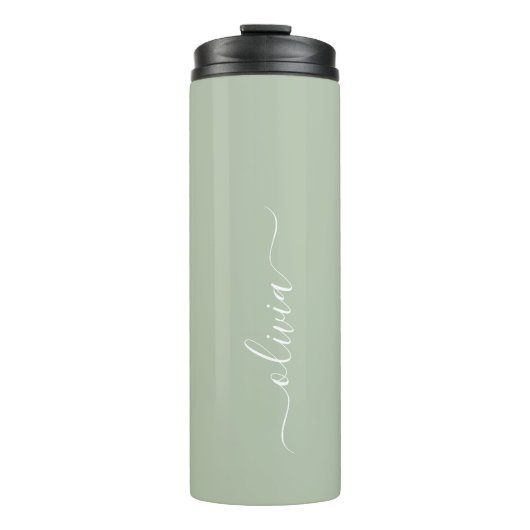 Sage Groen Minimalistisch Modern Monogram Elegant Thermosbeker (Voorkant)