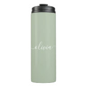 Sage Groen Minimalistisch Modern Monogram Elegant Thermosbeker (Voorkant)