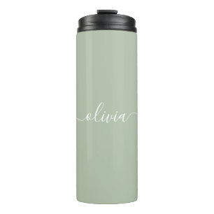 Sage Groen Minimalistisch Modern Monogram Elegant Thermosbeker