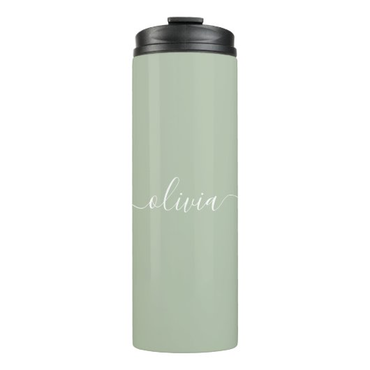 Sage Groen Minimalistisch Modern Monogram Elegant Thermosbeker (Voorkant)
