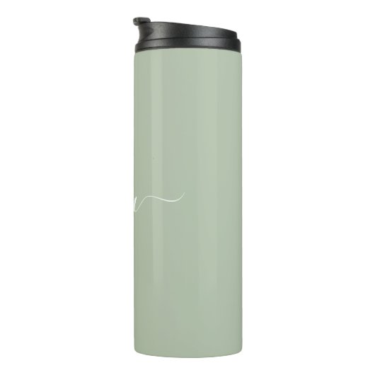 Sage Groen Minimalistisch Modern Monogram Elegant Thermosbeker (Geroteerd rechts)