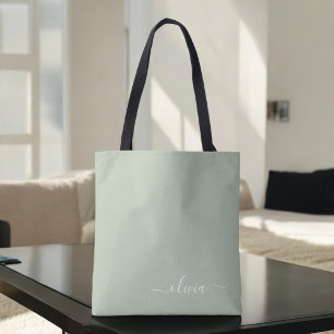 Sage Groen Minimalistisch Modern Monogram Elegant Tote Bag