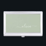 Sage Groen Minimalistisch Modern Monogram Elegant Visitekaarthouder<br><div class="desc">Introductie van onze Sage Green Minimalist Modern Monogram Elegant Collectie: Verhoog uw esthetiek met serene verfijning en tijdloze elegantie. Ons collectie toont minimalistische design in een rustige salie groene tint, aangevuld met verfijnde monogrammen op maat van uw persoonlijke stijl. Van gepolijst briefpapier tot veelzijdige accessoires, elk stuk in ons collectie...</div>