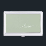 Sage Groen Minimalistisch Modern Monogram Elegant Visitekaarthouder<br><div class="desc">Introductie van onze Sage Green Minimalist Modern Monogram Elegant Collectie: Verhoog uw esthetiek met serene verfijning en tijdloze elegantie. Ons collectie toont minimalistische design in een rustige salie groene tint, aangevuld met verfijnde monogrammen op maat van uw persoonlijke stijl. Van gepolijst briefpapier tot veelzijdige accessoires, elk stuk in ons collectie...</div>
