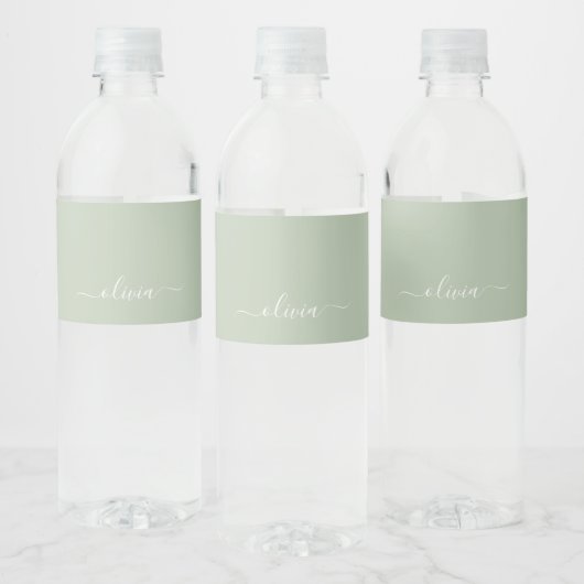 Sage Groen Minimalistisch Modern Monogram Elegant Waterfles Etiket (Flessen)