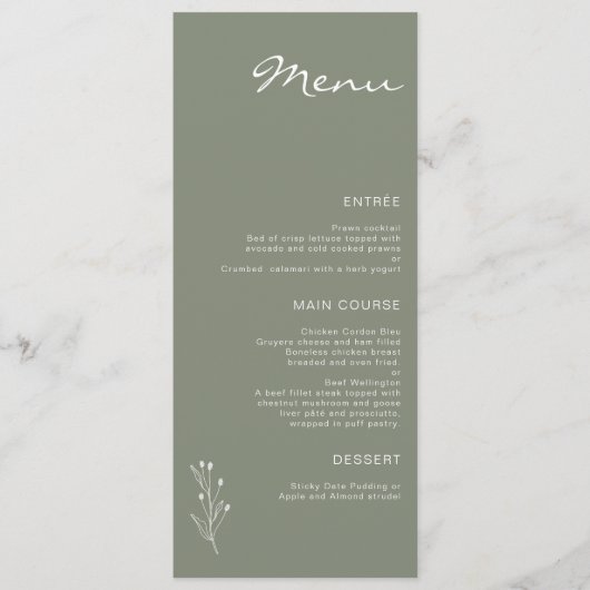 Sage Groen Minimalistisch Modern Twig Motief Vlak  Menu (Voorkant)