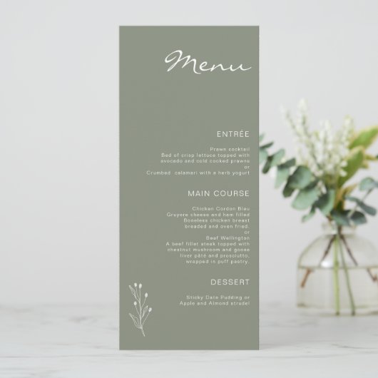 Sage Groen Minimalistisch Modern Twig Motief Vlak  Menu (Staand voorkant)