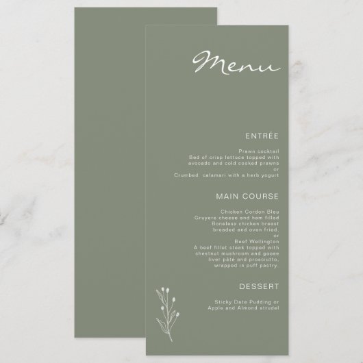 Sage Groen Minimalistisch Modern Twig Motief Vlak  Menu (Voorkant / Achterkant)