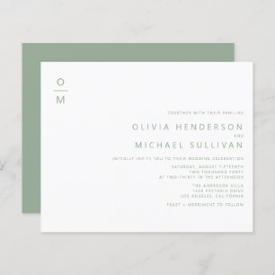 Sage Groen Minimalistisch Monogram Bruiloft Uitnod