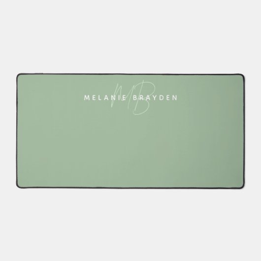 Sage Groen Minimalistisch Monogram Bureaumat (Voorkant)