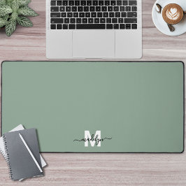Sage Groen Minimalistisch Monogram Bureaumat