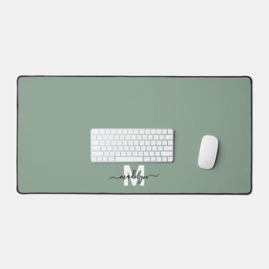 Sage Groen Minimalistisch Monogram Bureaumat (Keyboard & Muis)