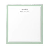 Sage Groen Minimalistisch Monogram Docent Gift Notitieblok (Voorkant)