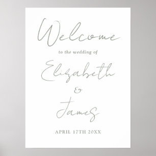 Sage Groen Minimalistisch Script Bruiloft Welkomst Poster