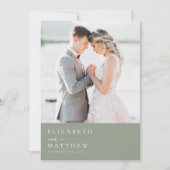 Sage Groen Minimalistisch Script Foto Bruiloft Bedankkaart (Voorkant)