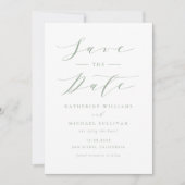 Sage Groen Minimalistisch sierlijk script bruiloft Save The Date (Voorkant)