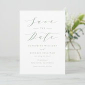 Sage Groen Minimalistisch sierlijk script bruiloft Save The Date (Staand voorkant)