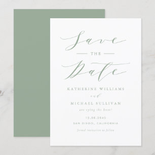 Sage Groen Minimalistisch sierlijk script bruiloft Save The Date