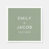 Sage Groen Minimalistische Eenvoudige Witte Huweli Servet (Voorkant)