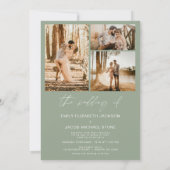 Sage Groen Minimalistische Elegante Foto Bruiloft Kaart (Achterkant)