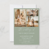 Sage Groen Minimalistische Elegante Foto Bruiloft Kaart (Achterkant)