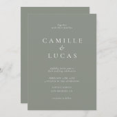 Sage Groen Minimalistische Foto Bruiloft Uitnodigi Kaart (Voorkant / Achterkant)