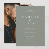 Sage Groen Minimalistische Foto Bruiloft Uitnodigi Kaart (Voorkant / Achterkant)