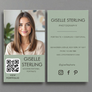 Sage Groen Minimalistische Fotograaf Foto QR Code Visitekaartje